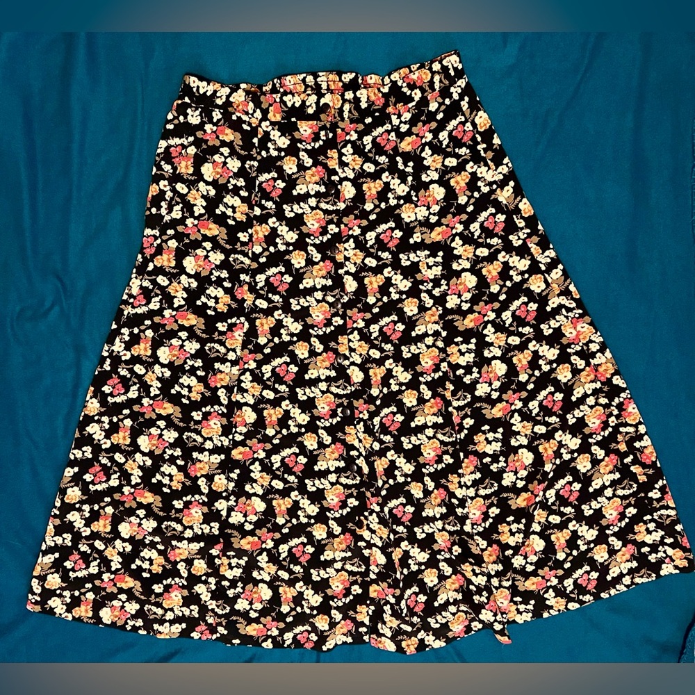 Floral Black Midi Skirt Patricia Jones USA